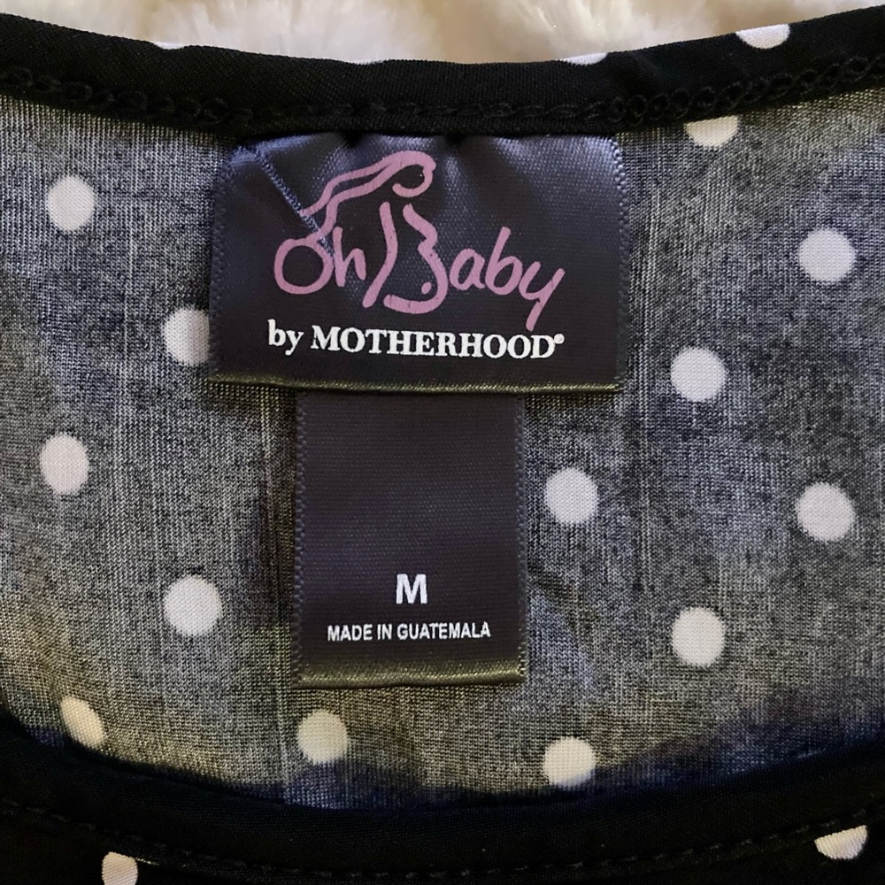🔥HP🔥Oh Baby sz M black/white polka dot maternity blouse ruffles short sl… - Picture 3 of 4